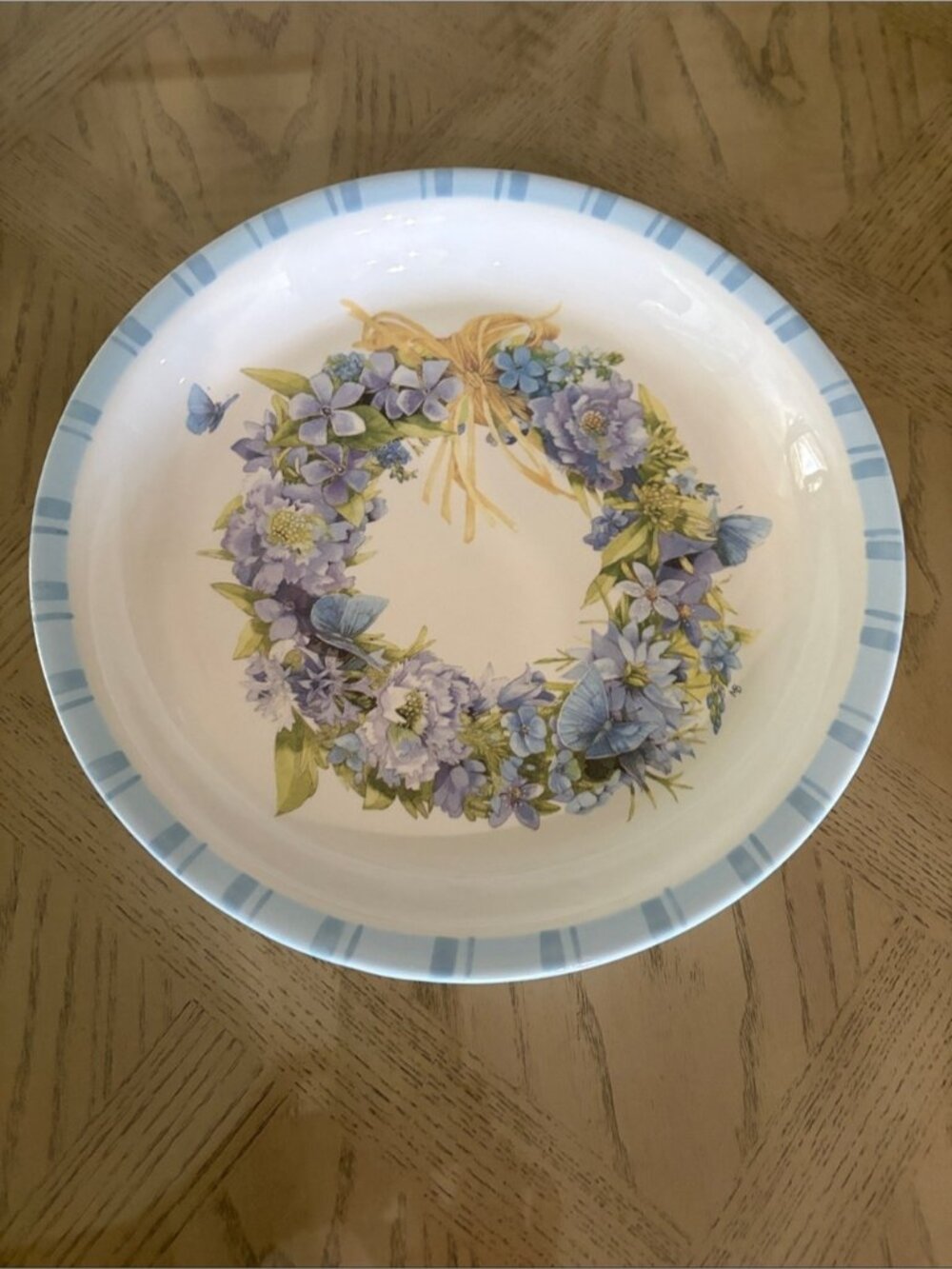 Marjolein Bastin Hallmark Blue and Yellow Floral Wreath Ceramic Serving Plate